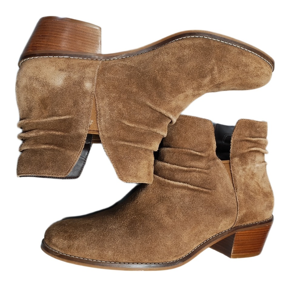 Cole Haan Slouch Ankle Boots Womens US Size 9.5B Brown Suede Block Heel‎ Slip On